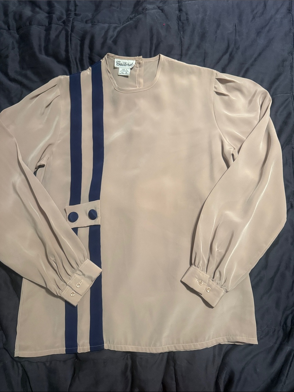 Vintage Gailord Blouse Size 8 Cream Navy Striped Made in Yugoslavia